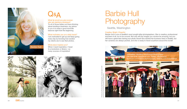 Seattle Wedding Photographer Barbie Hull is featured in the 2013 edition of the Seattle Crave Shopping Guide.