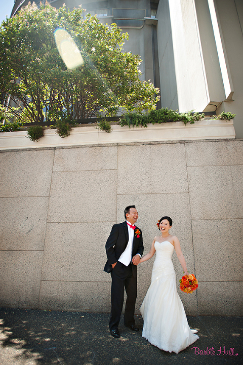 Jenny and Nick prepare for their wedding at the Westin in downtown Seattle