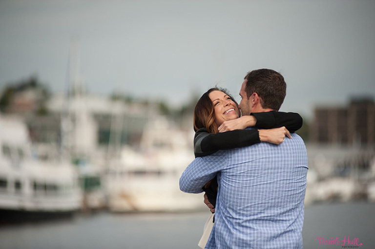 couple hugging after getting engaged