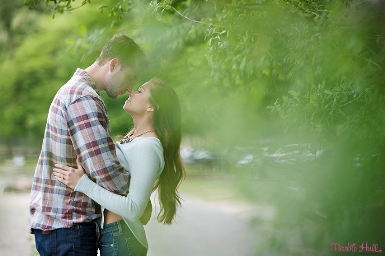 engaged couple looking at each other