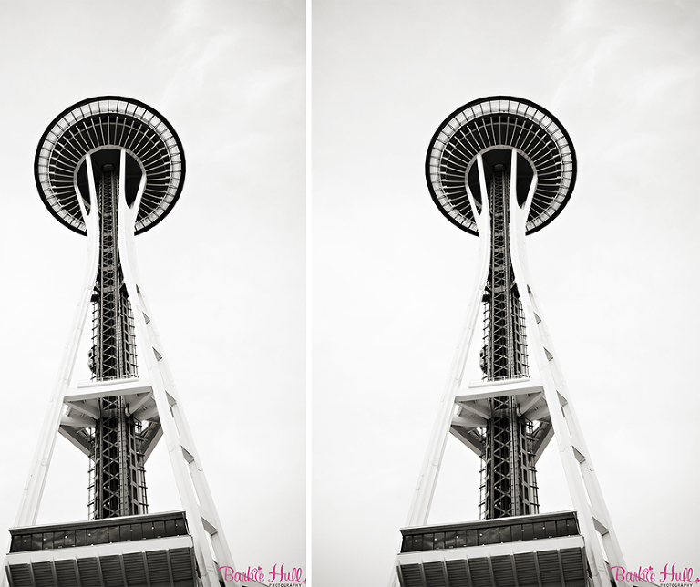 black and white photos of the Space Needle