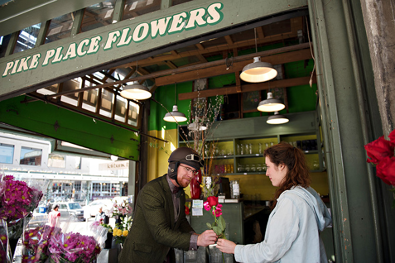 buying flowers at Pike Place Market