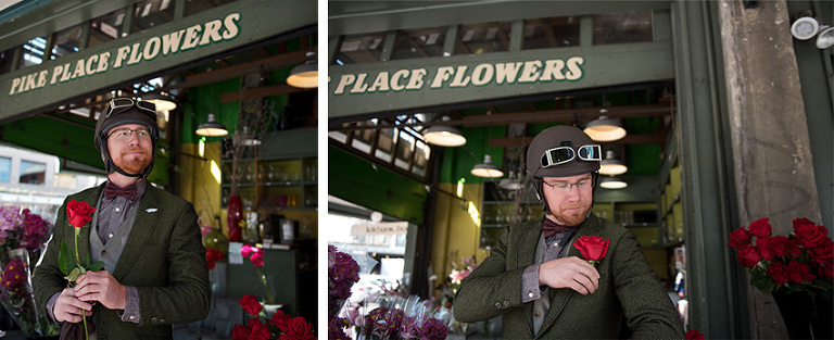 Mark from Hendrick's Gin buying flowers at Pike Place Market in Seattle, WA
