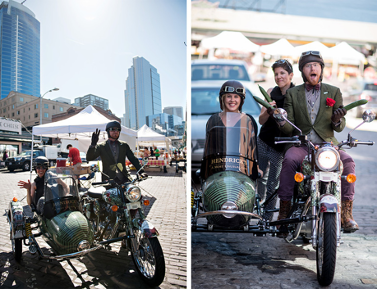 Barbie Hull riding in cucumber bike
