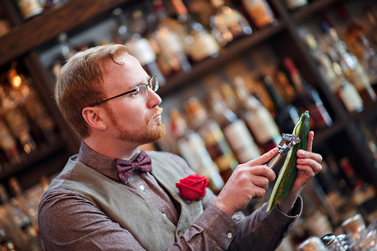 Mark from Hendrick's Gin peeling cucumber