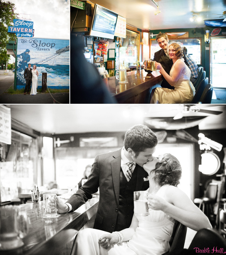 bride and groom at Sloop Tavern