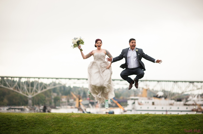The Best Jumping Photo of Frank & Hillary at Gasworks Park for their wedding