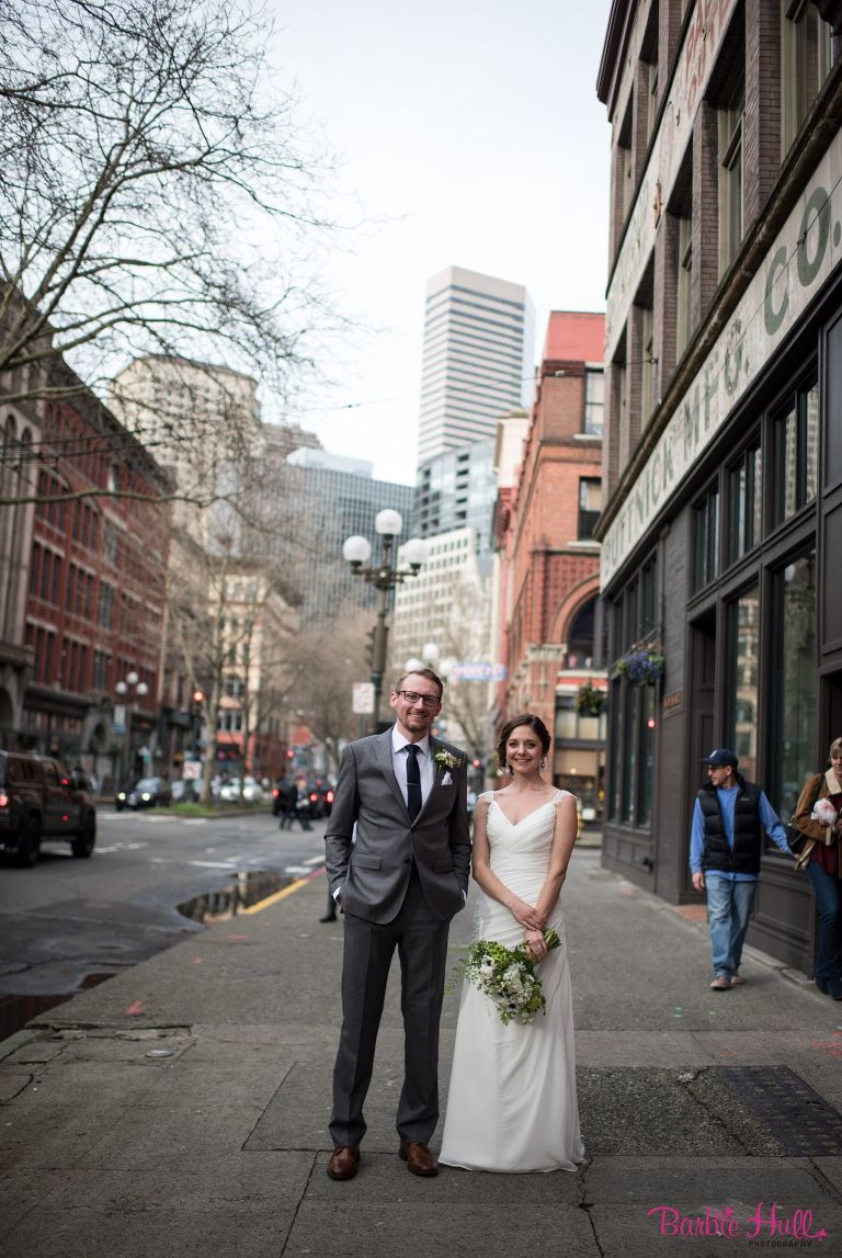 Bride and Groom Pioneer Square Portraits