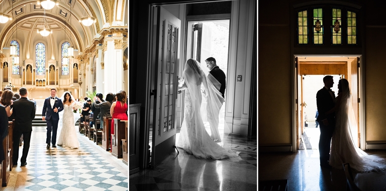 Newlyweds Kristi and Joey walk down the aisle at the St. James Cathedral in Seattle Washington FinallyFentress