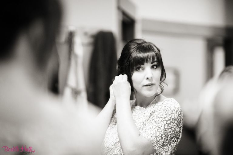 Meghan getting ready on her wedding day, black and white, bride, 