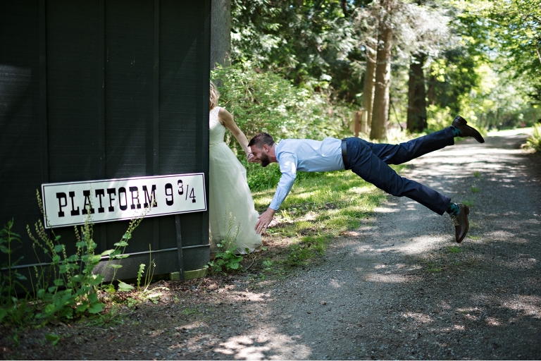 Harry Potter Platform 9 3/4 wedding day portrait, Barbie Hull Photography Destination Wedding Photographer