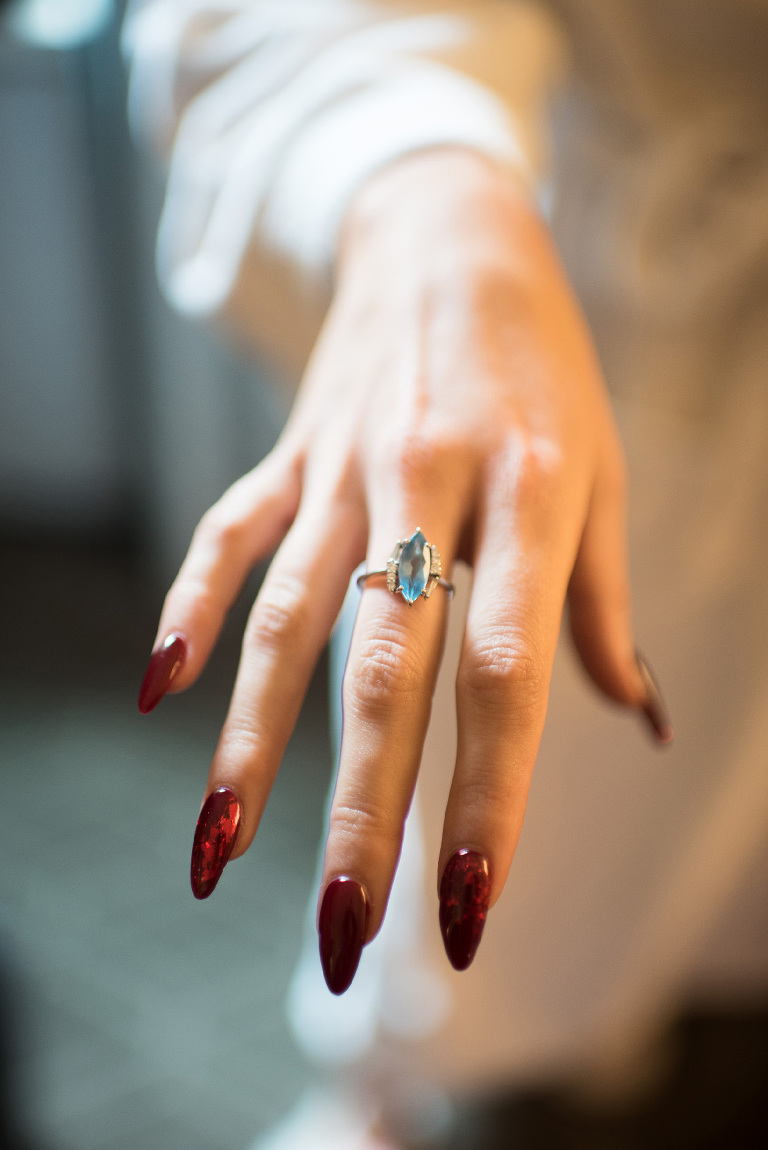 Something blue - the bride's Grandmother gave her this gorgeous blue sapphire ring! 