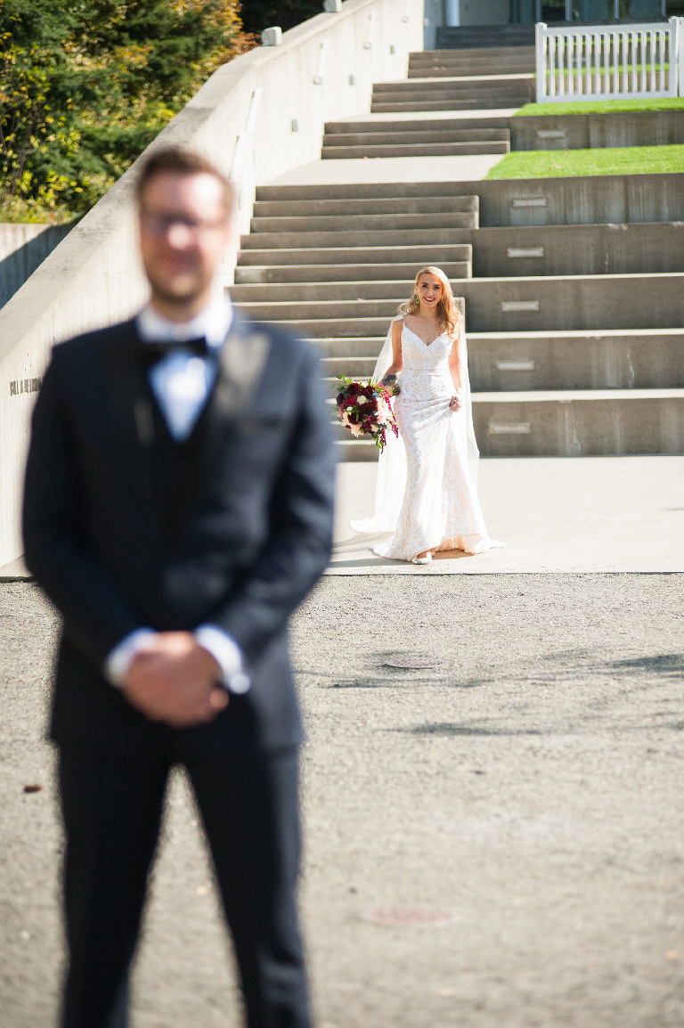 Stunning bride about to see her groom for the very first time! 